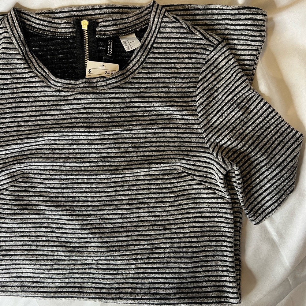 H&M : Divided | (8) Gray & Black stripe dress with zip on the back midi dress